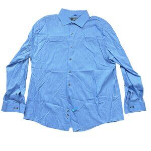 Kenneth Cole Reaction Slim Fit Stretch Button Up Dress Shirt Mens XL Blue Stripe